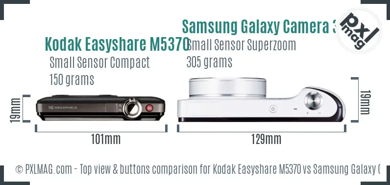 Kodak Easyshare M5370 vs Samsung Galaxy Camera 3G top view buttons comparison Kodak Easyshare M5370 vs Samsung Galaxy Camera 3G top view buttons comparison