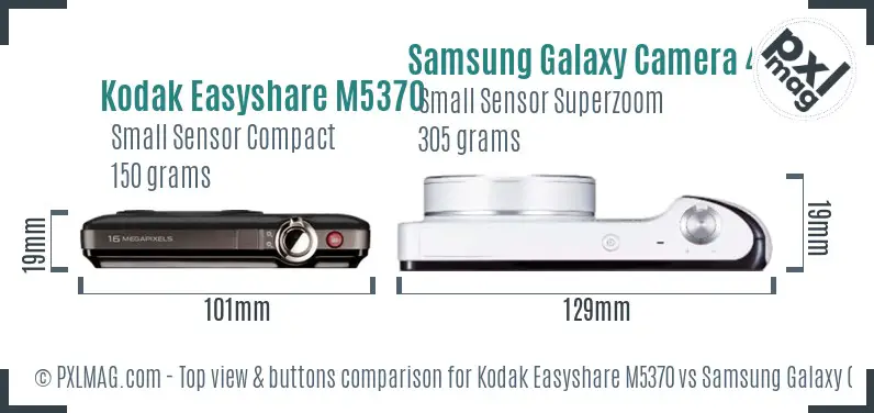 Kodak Easyshare M5370 vs Samsung Galaxy Camera 4G top view buttons comparison