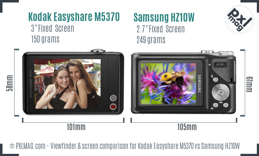 Kodak Easyshare M5370 vs Samsung HZ10W Screen and Viewfinder comparison
