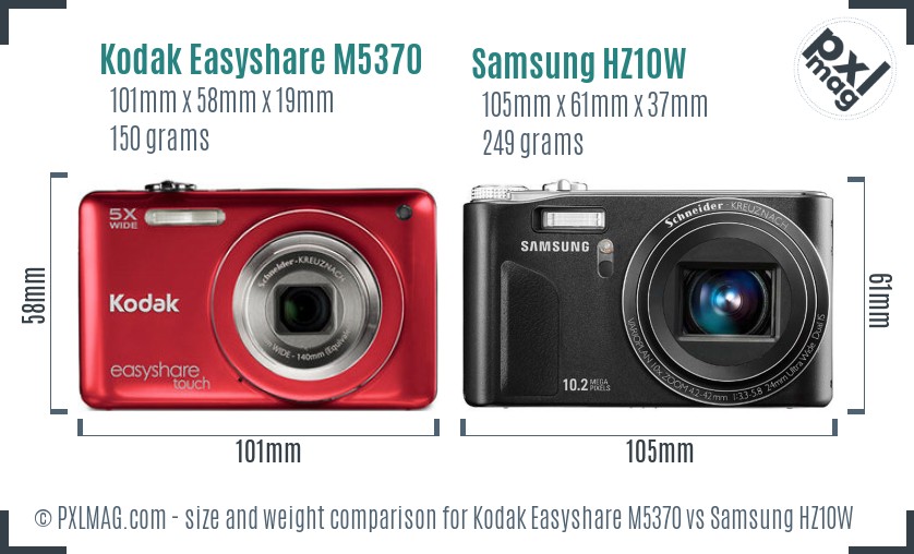 Kodak Easyshare M5370 vs Samsung HZ10W size comparison