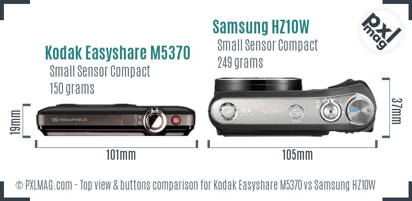 Kodak Easyshare M5370 vs Samsung HZ10W top view buttons comparison