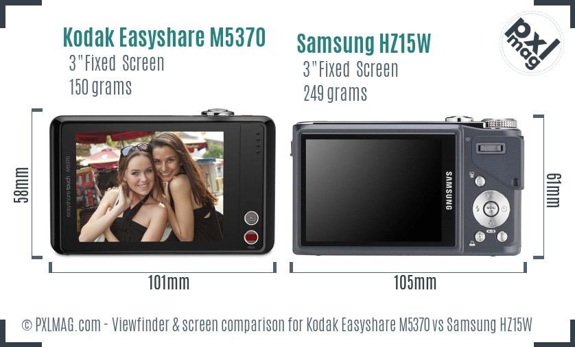Kodak Easyshare M5370 vs Samsung HZ15W Screen and Viewfinder comparison