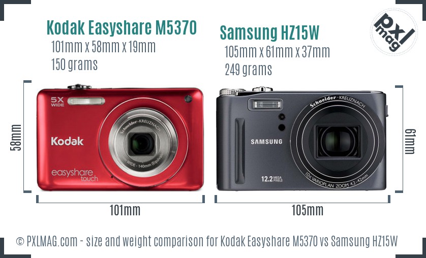 Kodak Easyshare M5370 vs Samsung HZ15W size comparison