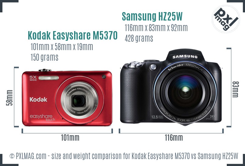 Kodak Easyshare M5370 vs Samsung HZ25W size comparison