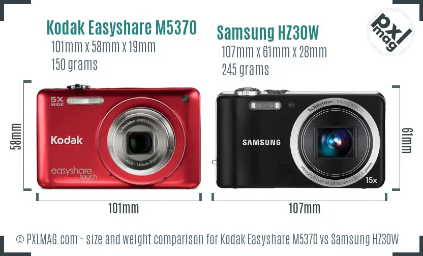 Kodak Easyshare M5370 vs Samsung HZ30W size comparison