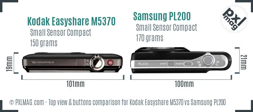 Kodak Easyshare M5370 vs Samsung PL200 top view buttons comparison