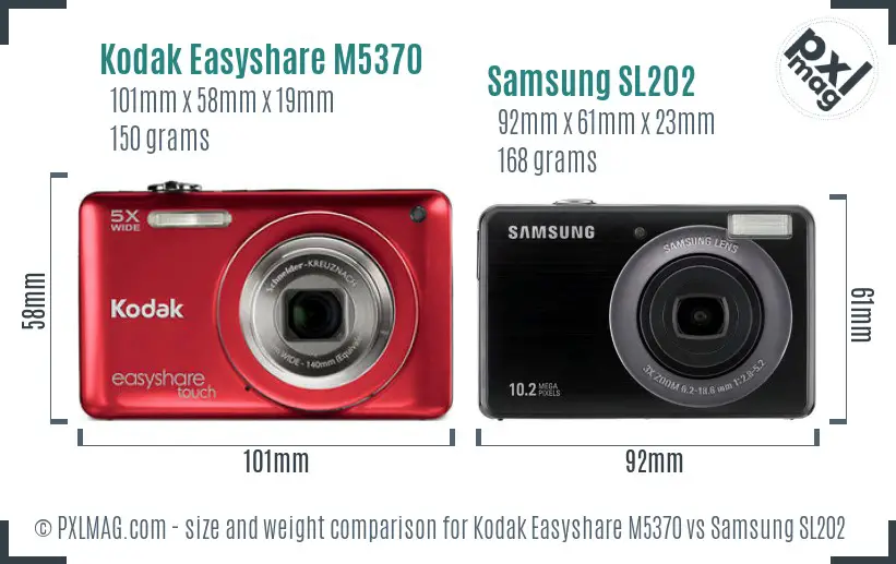 Kodak Easyshare M5370 vs Samsung SL202 size comparison Kodak Easyshare M5370 vs Samsung SL202 size comparison