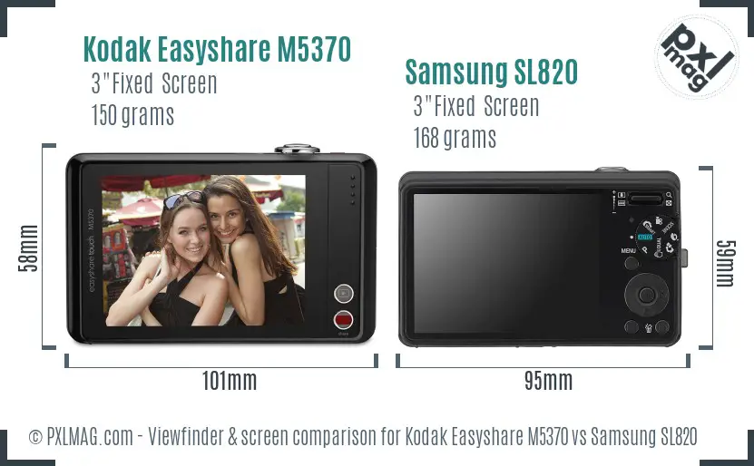 Kodak Easyshare M5370 vs Samsung SL820 Screen and Viewfinder comparison