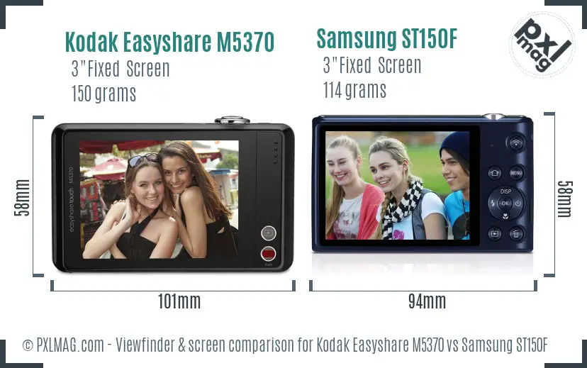 Kodak Easyshare M5370 vs Samsung ST150F Screen and Viewfinder comparison