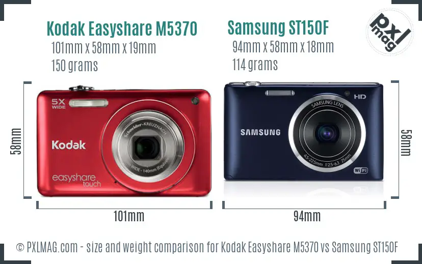 Kodak Easyshare M5370 vs Samsung ST150F size comparison