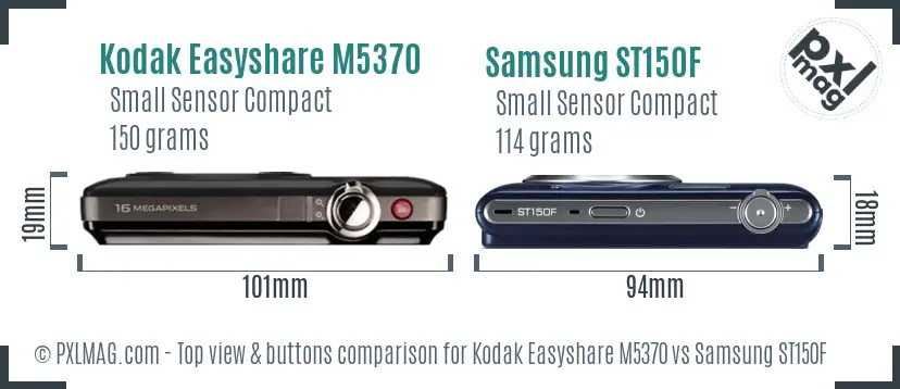 Kodak Easyshare M5370 vs Samsung ST150F top view buttons comparison