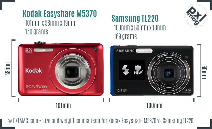 Kodak Easyshare M5370 vs Samsung TL220 size comparison Kodak Easyshare M5370 vs Samsung TL220 size comparison