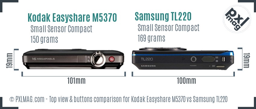 Kodak Easyshare M5370 vs Samsung TL220 top view buttons comparison