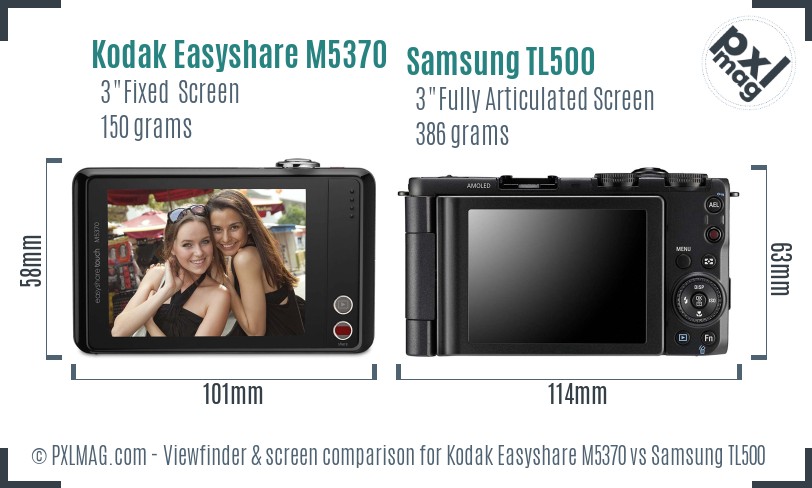 Kodak Easyshare M5370 vs Samsung TL500 Screen and Viewfinder comparison