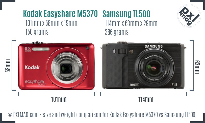 Kodak Easyshare M5370 vs Samsung TL500 size comparison