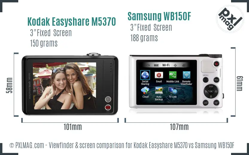 Kodak Easyshare M5370 vs Samsung WB150F Screen and Viewfinder comparison
