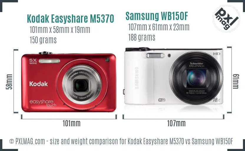 Kodak Easyshare M5370 vs Samsung WB150F size comparison
