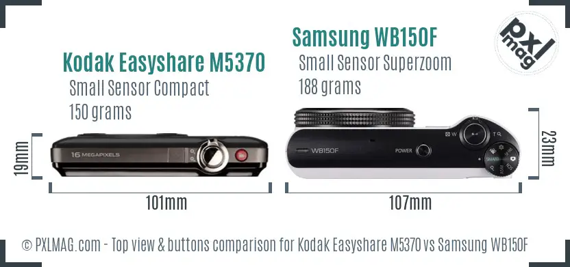 Kodak Easyshare M5370 vs Samsung WB150F top view buttons comparison