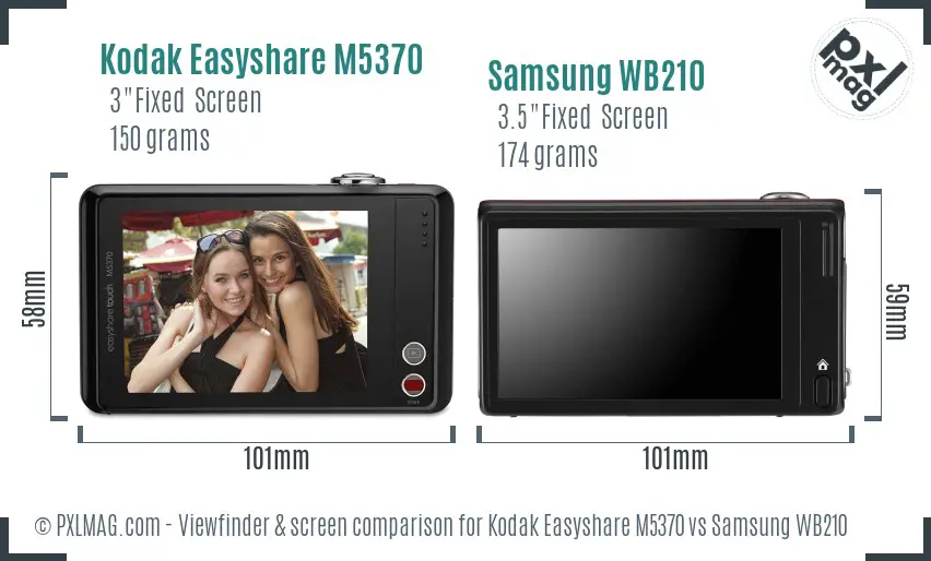 Kodak Easyshare M5370 vs Samsung WB210 Screen and Viewfinder comparison