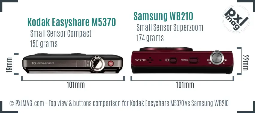 Kodak Easyshare M5370 vs Samsung WB210 top view buttons comparison