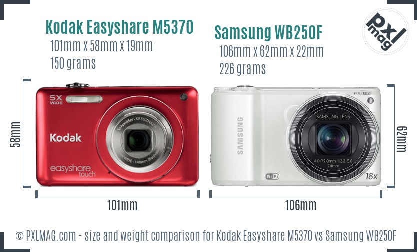 Kodak Easyshare M5370 vs Samsung WB250F size comparison Kodak Easyshare M5370 vs Samsung WB250F size comparison