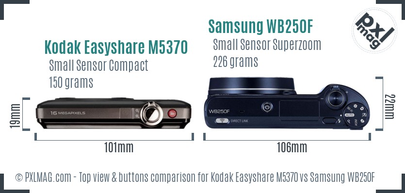 Kodak Easyshare M5370 vs Samsung WB250F top view buttons comparison