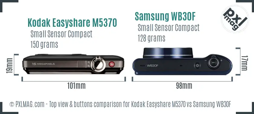 Kodak Easyshare M5370 vs Samsung WB30F top view buttons comparison