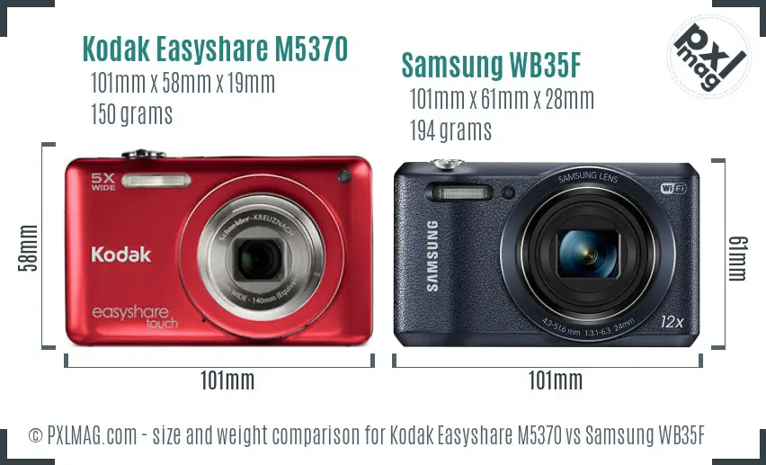 Kodak Easyshare M5370 vs Samsung WB35F size comparison