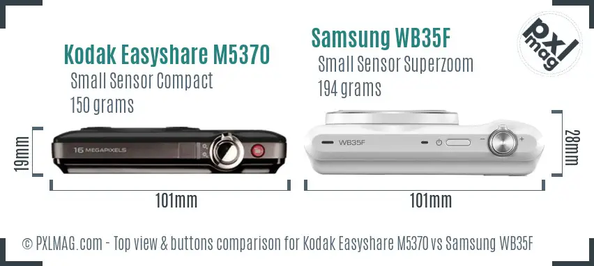 Kodak Easyshare M5370 vs Samsung WB35F top view buttons comparison