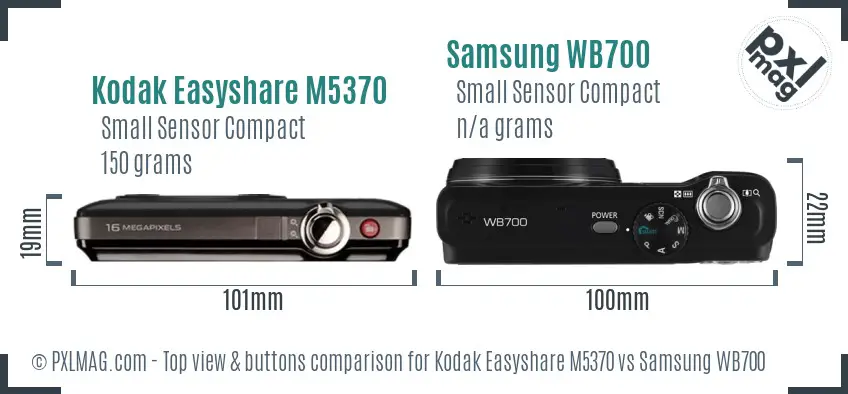 Kodak Easyshare M5370 vs Samsung WB700 top view buttons comparison Kodak Easyshare M5370 vs Samsung WB700 top view buttons comparison
