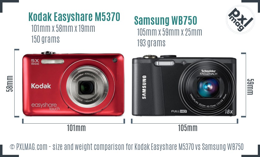 Kodak Easyshare M5370 vs Samsung WB750 size comparison