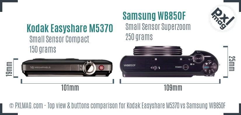 Kodak Easyshare M5370 vs Samsung WB850F top view buttons comparison