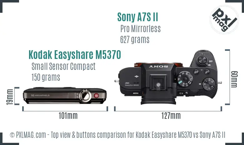 Kodak Easyshare M5370 vs Sony A7S II top view buttons comparison