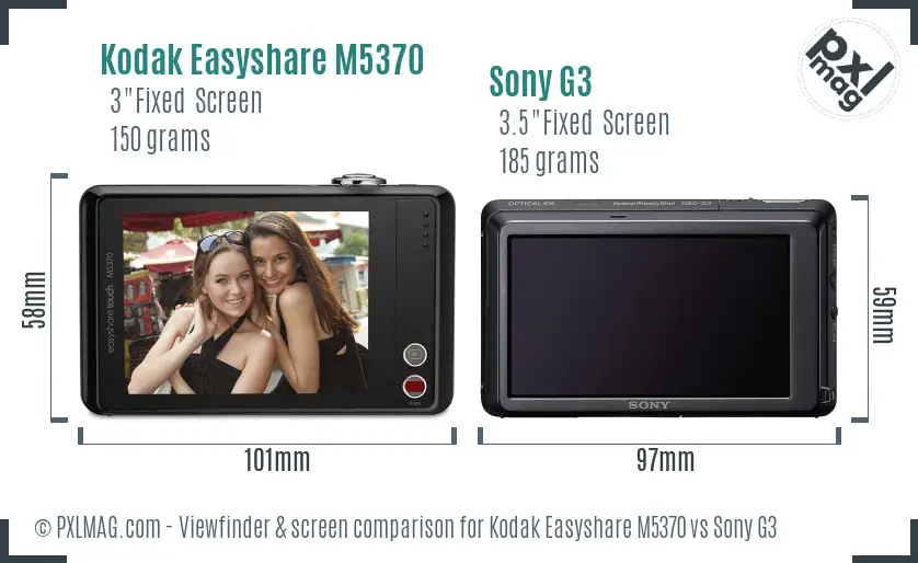Kodak Easyshare M5370 vs Sony G3 Screen and Viewfinder comparison Kodak Easyshare M5370 vs Sony G3 Screen and Viewfinder comparison