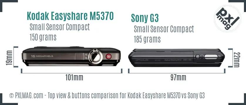 Kodak Easyshare M5370 vs Sony G3 top view buttons comparison Kodak Easyshare M5370 vs Sony G3 top view buttons comparison