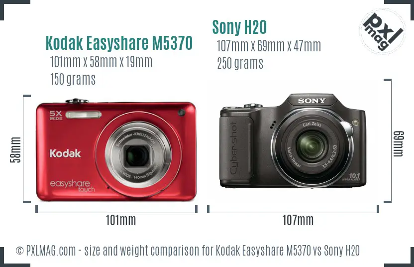 Kodak Easyshare M5370 vs Sony H20 size comparison