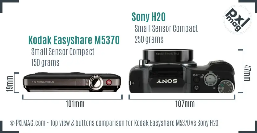 Kodak Easyshare M5370 vs Sony H20 top view buttons comparison