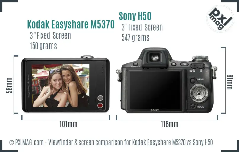 Kodak Easyshare M5370 vs Sony H50 Screen and Viewfinder comparison