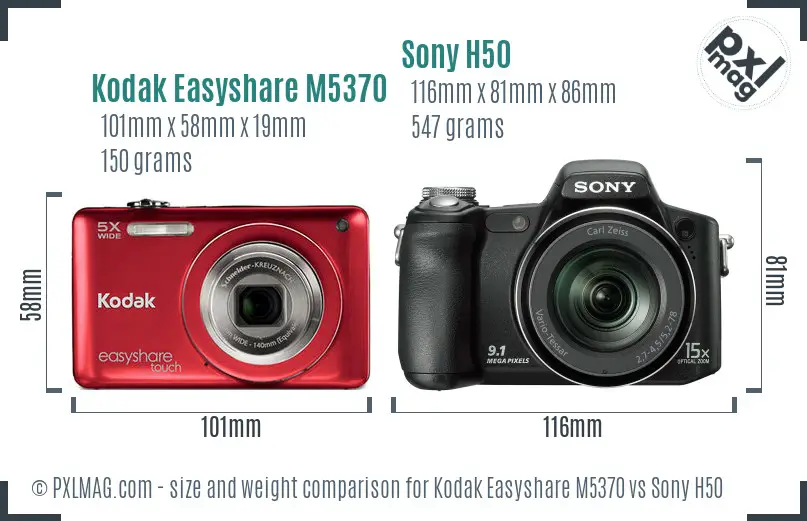 Kodak Easyshare M5370 vs Sony H50 size comparison