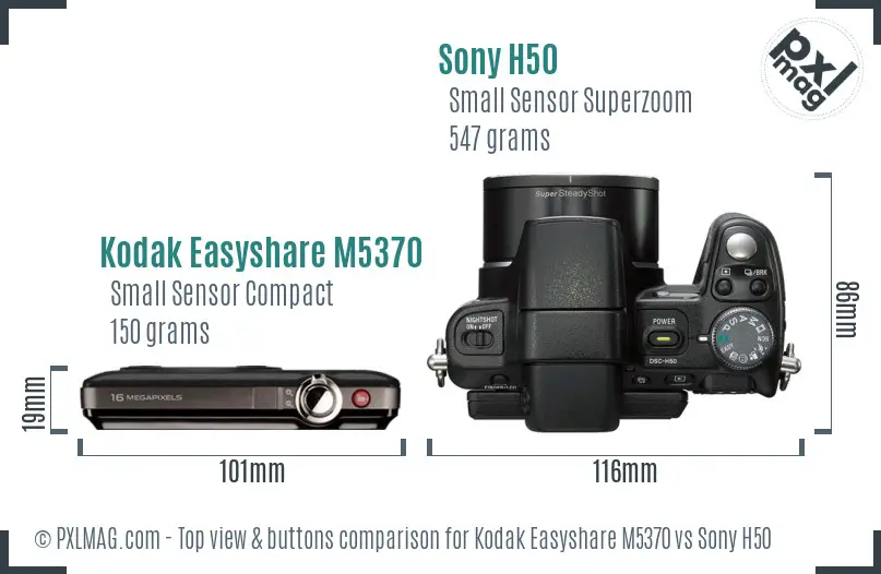 Kodak Easyshare M5370 vs Sony H50 top view buttons comparison
