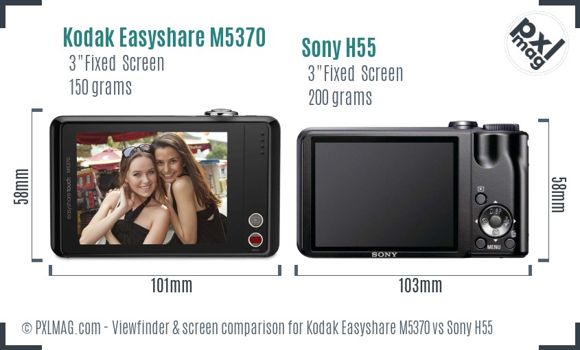 Kodak Easyshare M5370 vs Sony H55 Screen and Viewfinder comparison