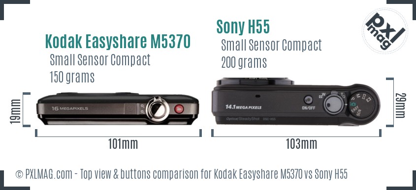 Kodak Easyshare M5370 vs Sony H55 top view buttons comparison