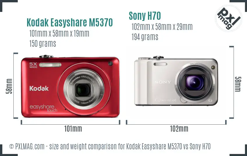 Kodak Easyshare M5370 vs Sony H70 size comparison