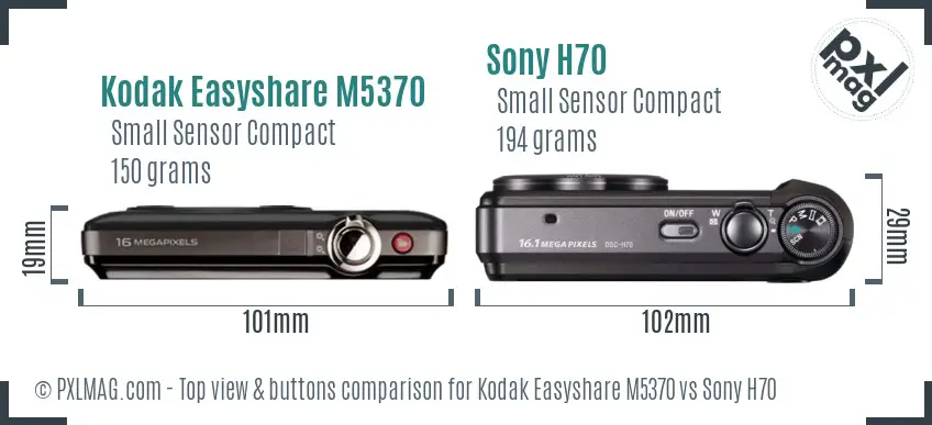 Kodak Easyshare M5370 vs Sony H70 top view buttons comparison