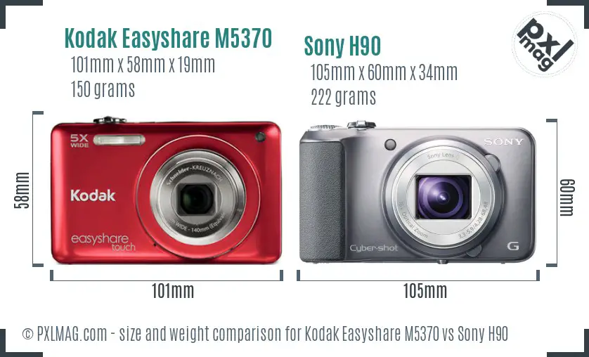 Kodak Easyshare M5370 vs Sony H90 size comparison