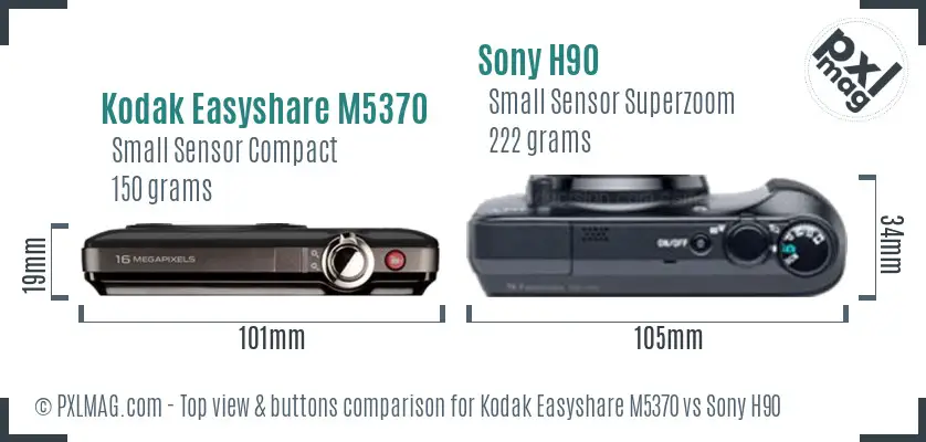 Kodak Easyshare M5370 vs Sony H90 top view buttons comparison