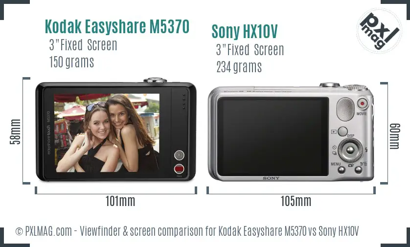Kodak Easyshare M5370 vs Sony HX10V Screen and Viewfinder comparison Kodak Easyshare M5370 vs Sony HX10V Screen and Viewfinder comparison