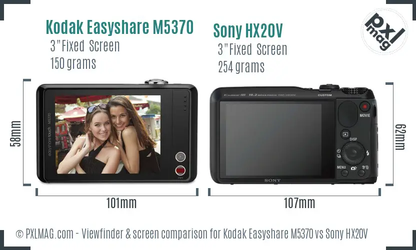 Kodak Easyshare M5370 vs Sony HX20V Screen and Viewfinder comparison Kodak Easyshare M5370 vs Sony HX20V Screen and Viewfinder comparison