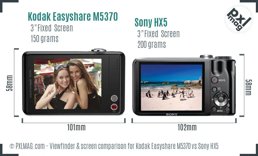 Kodak Easyshare M5370 vs Sony HX5 Screen and Viewfinder comparison