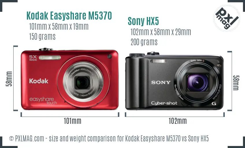 Kodak Easyshare M5370 vs Sony HX5 size comparison